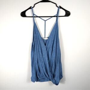 Lush Top Large Blue Draped Front Sleeveless Strappy Back Rayon Blend Womens